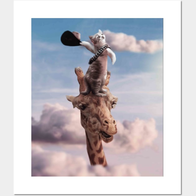 Cowboy Kitty Cat Riding Giraffe Wall Art by Random Galaxy